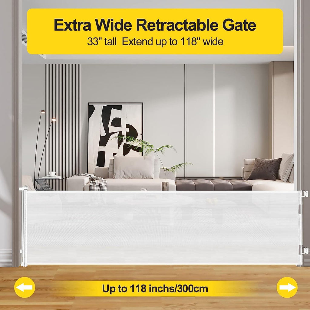 Retractable Baby Gate, Mesh Baby Gate Or Mesh Dog Gate, 33" Tall, Extends Up To 55" Wide - Child Safety Gate For Doorways, Stairs, Hallways, Indoor/Outdoor - For Parents & Pet Owners -  Provides Secure Containment - Ideal Gif