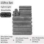15pcs Ultra-Soft Microfiber Towel Set - Includes 300GSM Bath, Hand & Washcloths in Multiple Colors - Perfect for Home & Hotel Showers