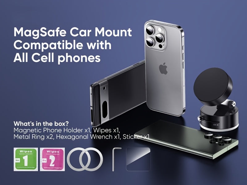 1pc Metal Vacuum Magnetic Suction Phone Holder, Strong Suction Cup Mount for Home, Car, Kitchen, Bathroom - Stable and Firm Grip, Home Gadget Organizer | Modern Phone Holder | Quality Suction Attachment, Phone Suction Grip