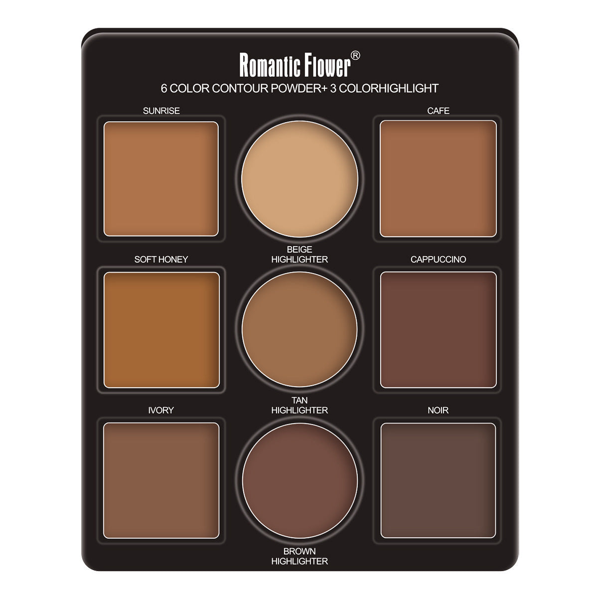 Romantic Flower 6 Color Contour Powder + 3 Color Highlight Powder Kit: Sculpt, Define, and Enhance Features with Low Allergenic Powder Formulas