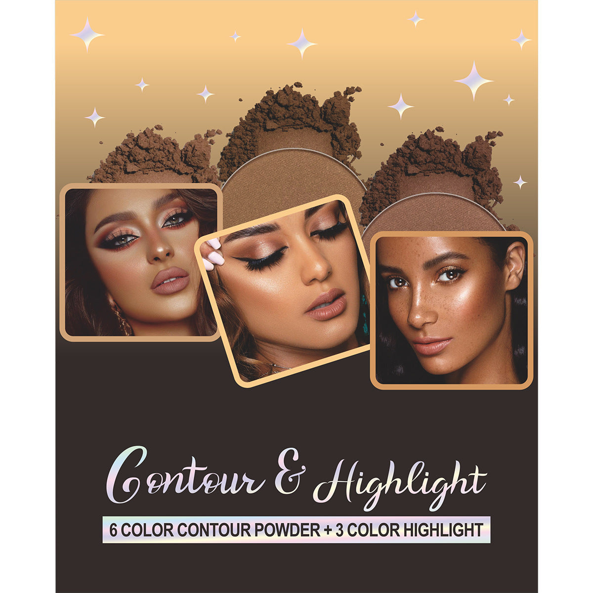 Romantic Flower 6 Color Contour Powder + 3 Color Highlight Powder Kit: Sculpt, Define, and Enhance Features with Low Allergenic Powder Formulas