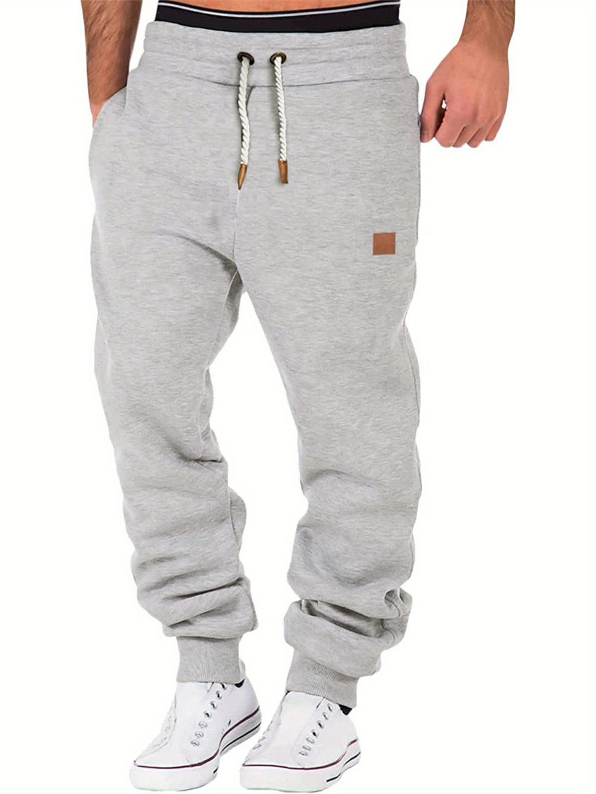 Men Athletic Pants, Elastic Waist Drawstring Trousers Fall Casual Pants with Pockets