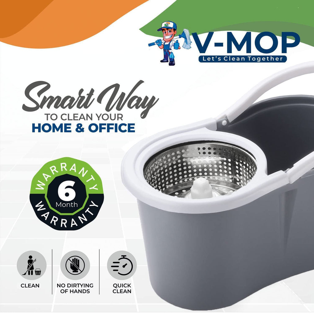 Mop and Bucket Set, 360° Spin Mop and Bucket with Wringer Set and 4 Microfiber Mop Refills, Stainless Steel, Extended Handle Spinning Mop Bucket System for Floor Cleaning