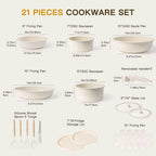 21-Piece Non-Stick Ceramic Cookware Set with Sensor Handles in Milky White