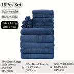 15pcs Ultra-Soft Microfiber Towel Set - Includes 300GSM Bath, Hand & Washcloths in Multiple Colors - Perfect for Home & Hotel Showers