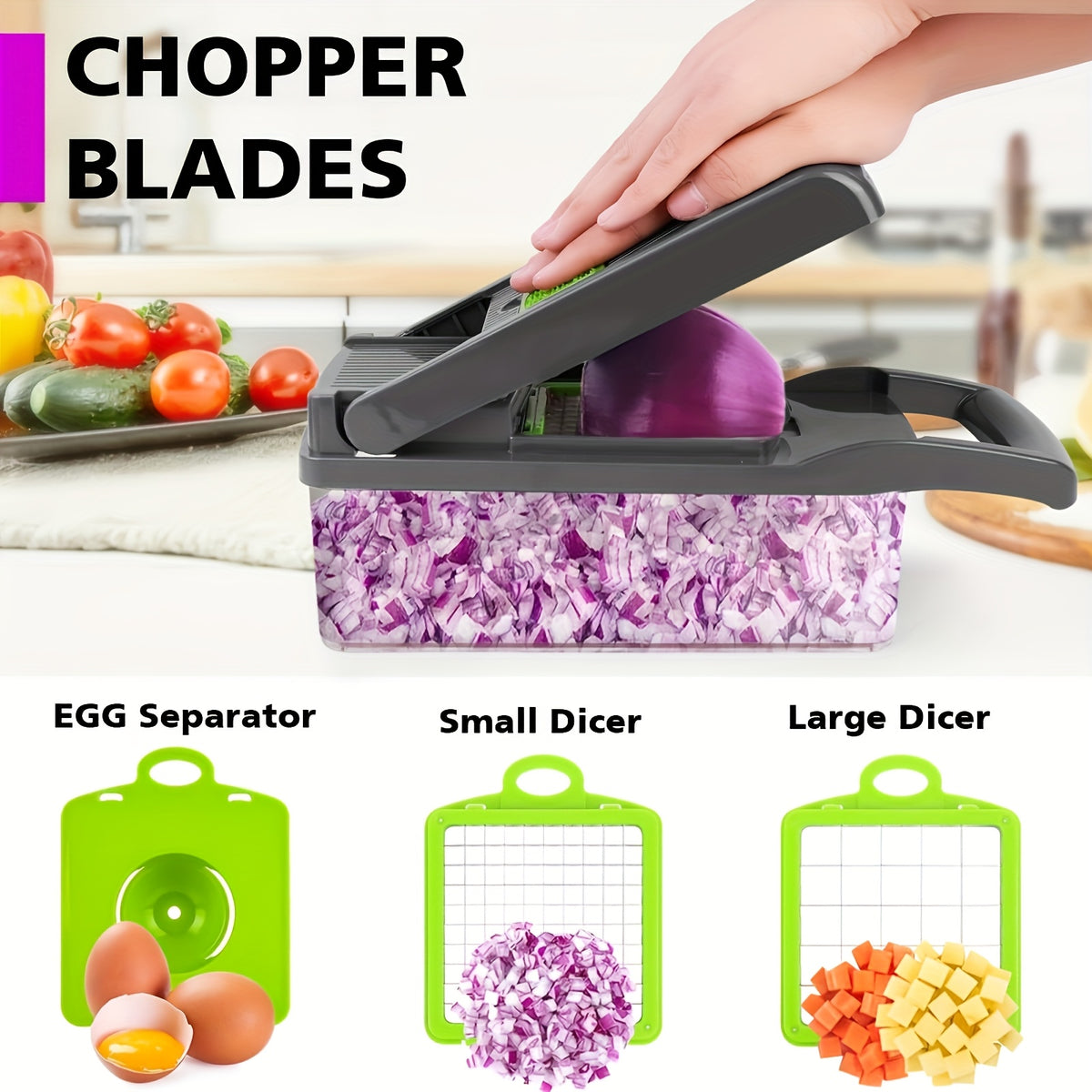 13-in-1 Multifunctional Vegetable Chopper and Slicer with 8 Stainless Steel Blades, Detachable Plastic Body, Includes Storage Container - Ideal for Onions, Carrots, Garlic - Gray, valentines gifts for men