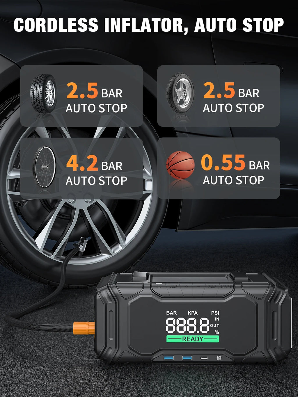 AVAPOW 3000A Car Battery Jump Starter with 150PSI Air Compressor, 12V Portable for 10L Gas/Diesel Engines