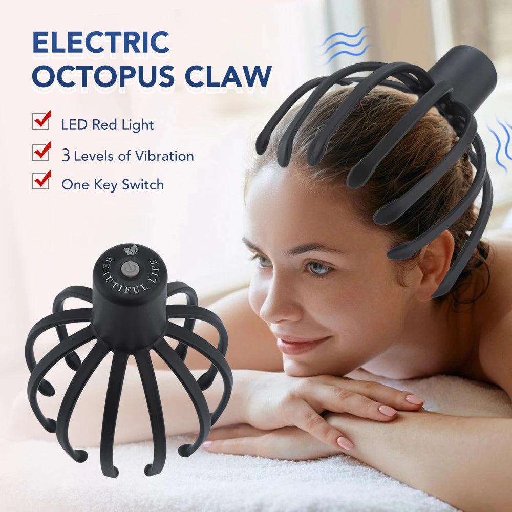 Electric Head Massager with Adjustable Settings, 12 TPE Massage Claws, USB Rechargeable Device
