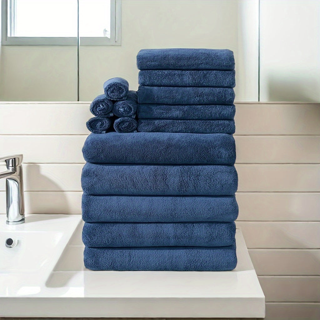 15pcs Ultra-Soft Microfiber Towel Set - Includes 300GSM Bath, Hand & Washcloths in Multiple Colors - Perfect for Home & Hotel Showers