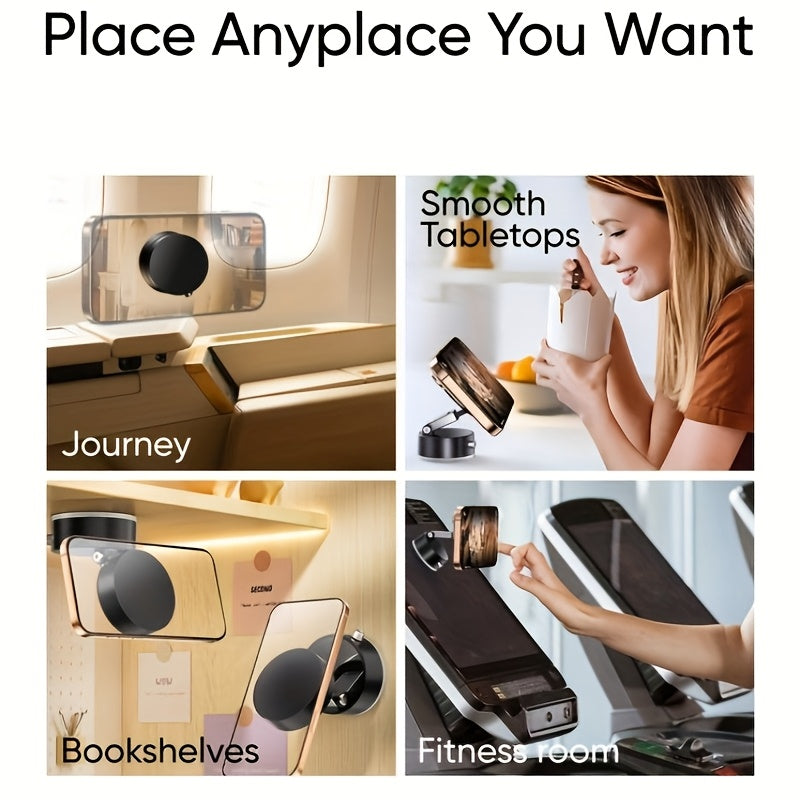 1pc Metal Vacuum Magnetic Suction Phone Holder, Strong Suction Cup Mount for Home, Car, Kitchen, Bathroom - Stable and Firm Grip, Home Gadget Organizer | Modern Phone Holder | Quality Suction Attachment, Phone Suction Grip