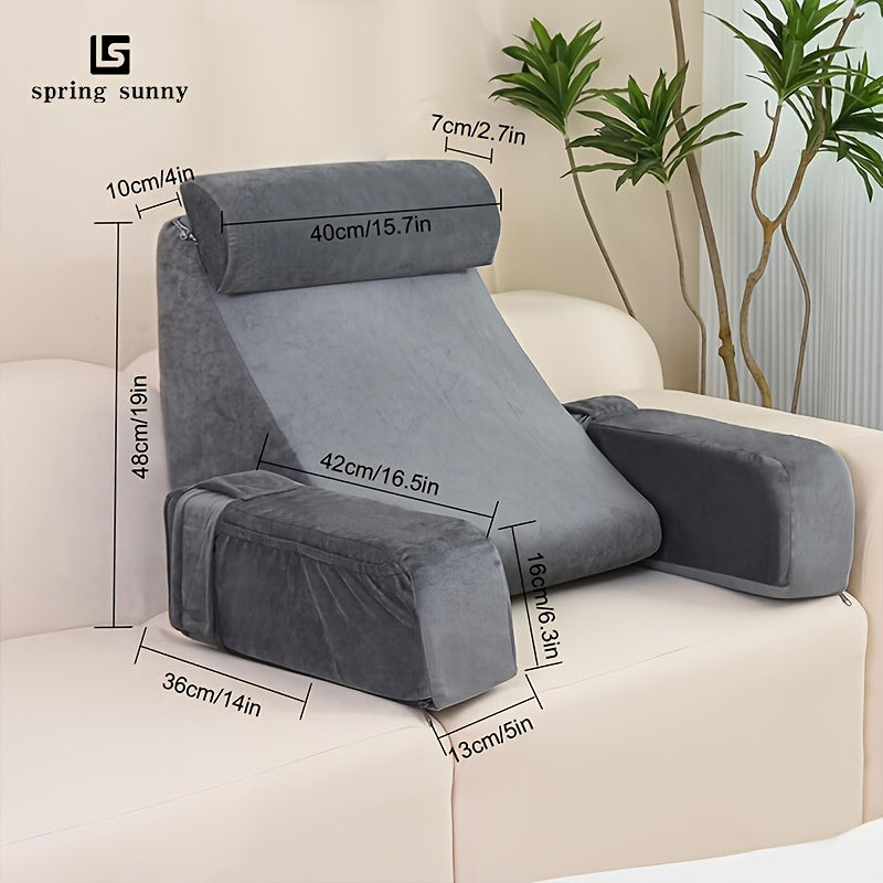 1pc Grey Reading Pillow, Soft Compressible Back Support with Arms, Machine Washable, Knitted Polyester Cover, Full Body Comfort for Bed, Chair, TV, Gaming - Adult Backrest Pillow