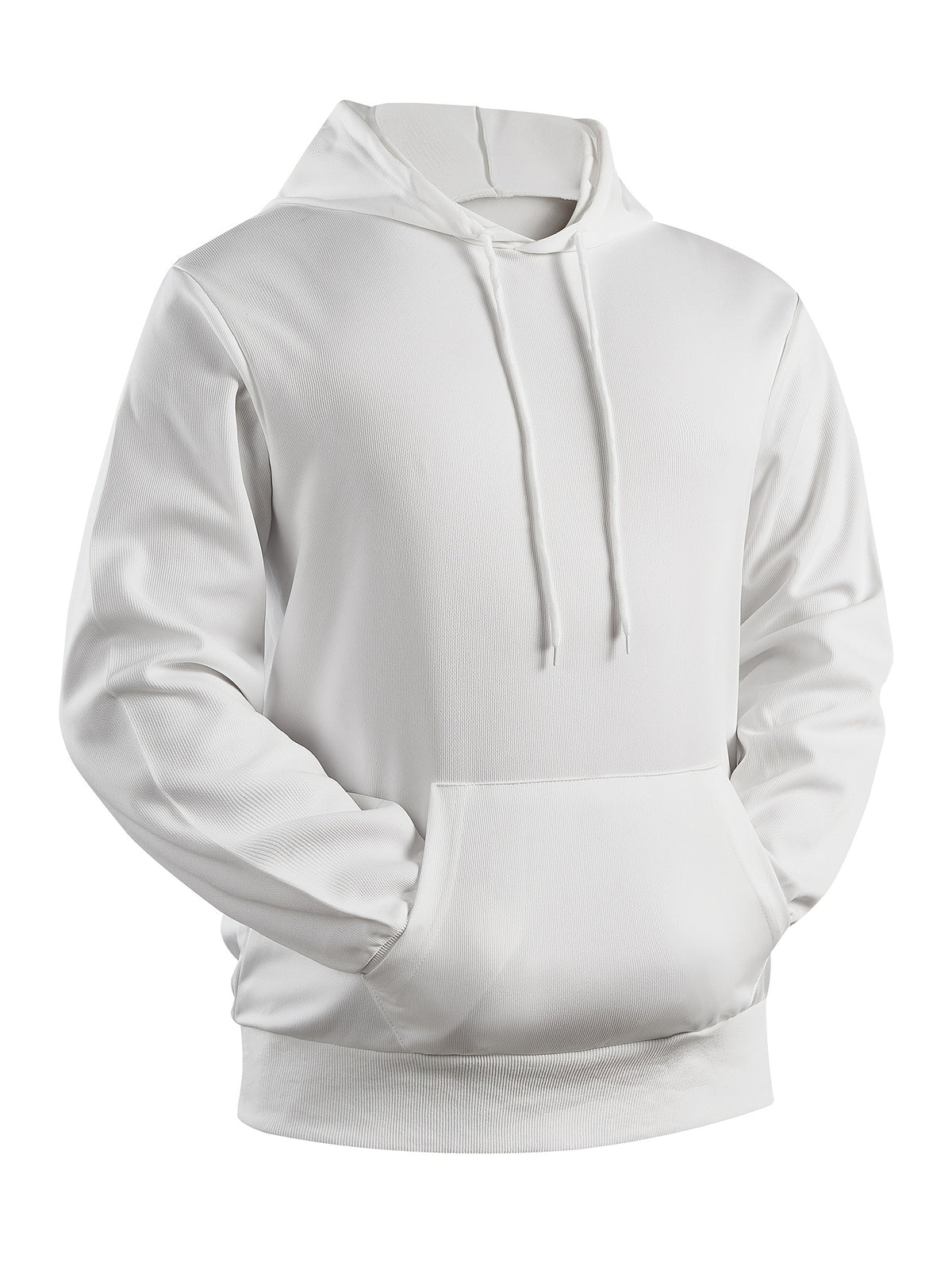 Men's 2pcs White Hoodie & Jogger Set - Casual Solid Color, Knit Polyester, with Pockets | Perfect for Fall/Winter Sports & Leisure
