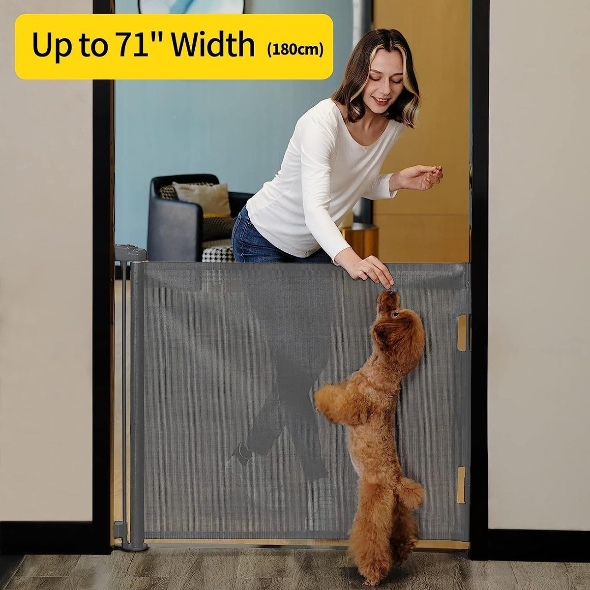 Retractable Baby Gate, Mesh Baby Gate Or Mesh Dog Gate, 33" Tall, Extends Up To 55" Wide - Child Safety Gate For Doorways, Stairs, Hallways, Indoor/Outdoor - For Parents & Pet Owners -  Provides Secure Containment - Ideal Gif