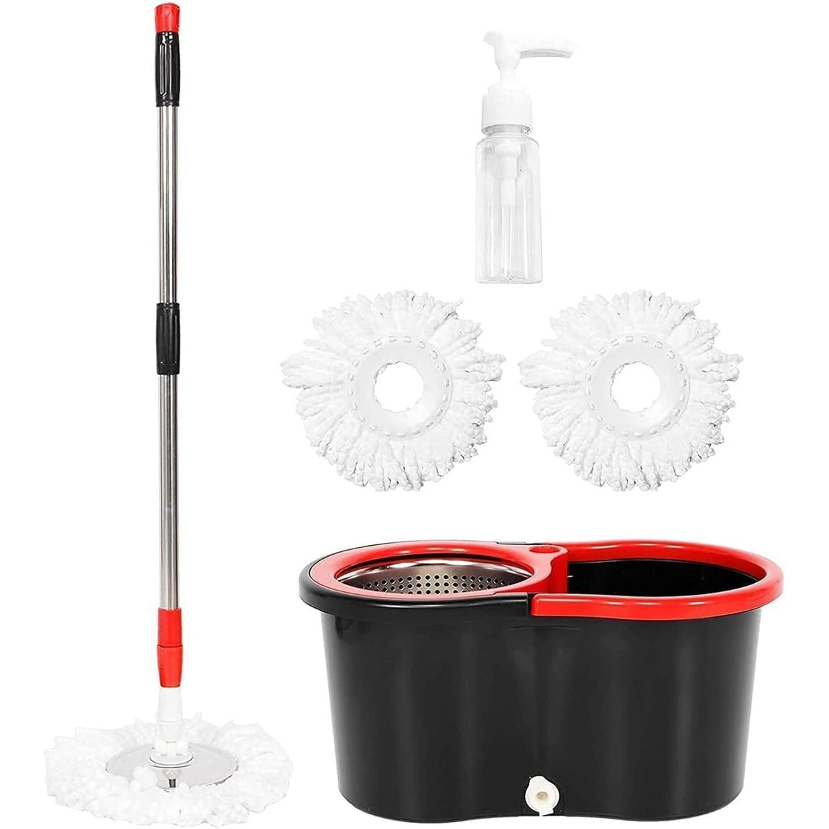 Mop and Bucket Set, 360° Spin Mop and Bucket with Wringer Set and 4 Microfiber Mop Refills, Stainless Steel, Extended Handle Spinning Mop Bucket System for Floor Cleaning