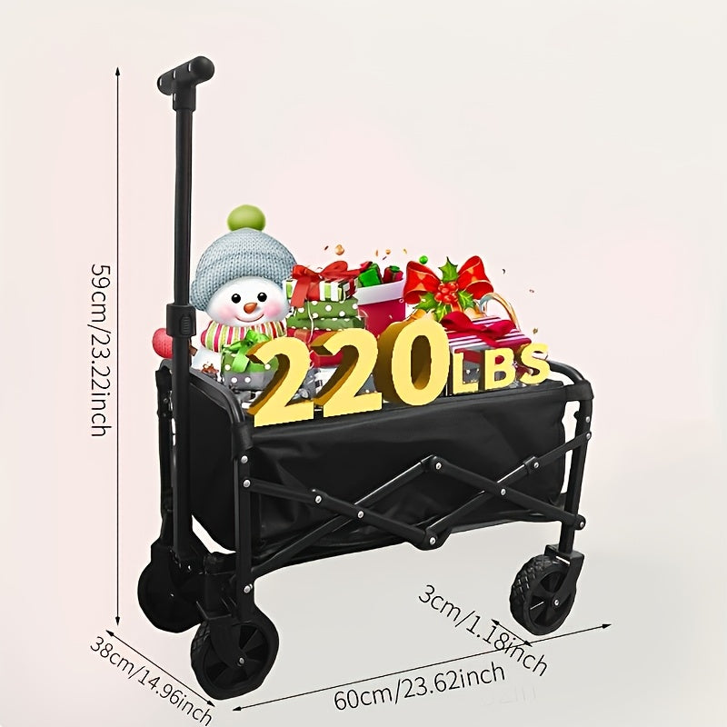 220LBS/ 450LBS/ 680LBS All Terrain Heavy Duty Folding Cart, Large Capacity Camper Suitable for Yard Shopping/ Sports/ Outdoor/ Gardening Equipment Handling, Black Multifunctional Utility Cart, Gardening Transport, Shopping Ca