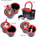 Mop and Bucket Set, 360° Spin Mop and Bucket with Wringer Set and 4 Microfiber Mop Refills, Stainless Steel, Extended Handle Spinning Mop Bucket System for Floor Cleaning