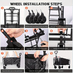 220LBS/ 450LBS/ 680LBS All Terrain Heavy Duty Folding Cart, Large Capacity Camper Suitable for Yard Shopping/ Sports/ Outdoor/ Gardening Equipment Handling, Black Multifunctional Utility Cart, Gardening Transport, Shopping Ca