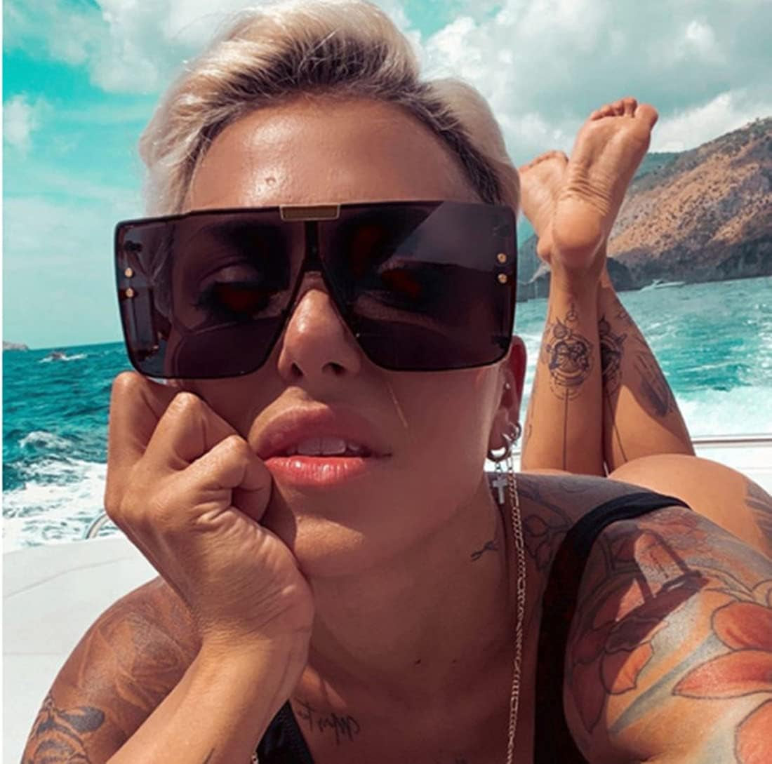FEISEDY Square Oversized Flat Top Sunglasses with Side Lens Integrated for Women Men B4028