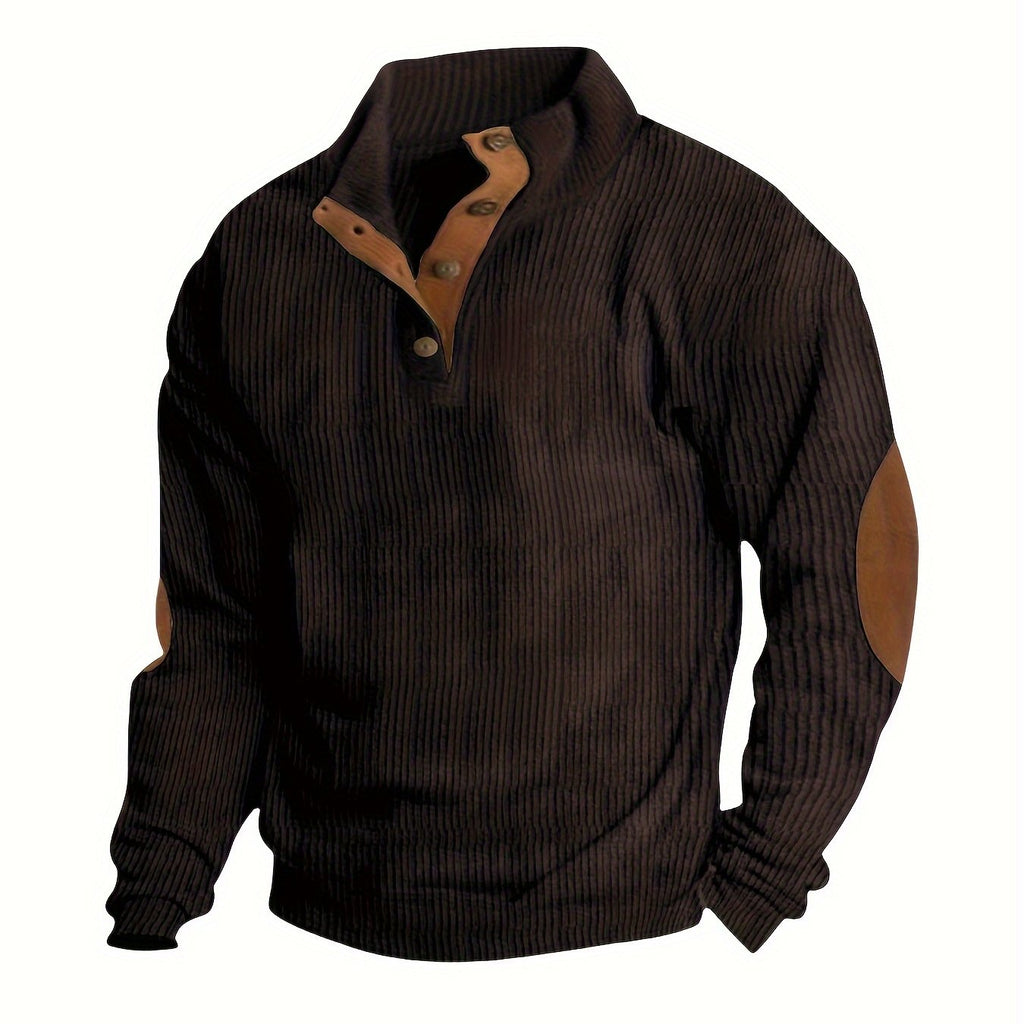 Men'S Casual Jacket for Autumn And Winter, Featuring a Loose Fit, Corduroy Fabric, Stand-Up Collar, Long Sleeves, And Button- Design.