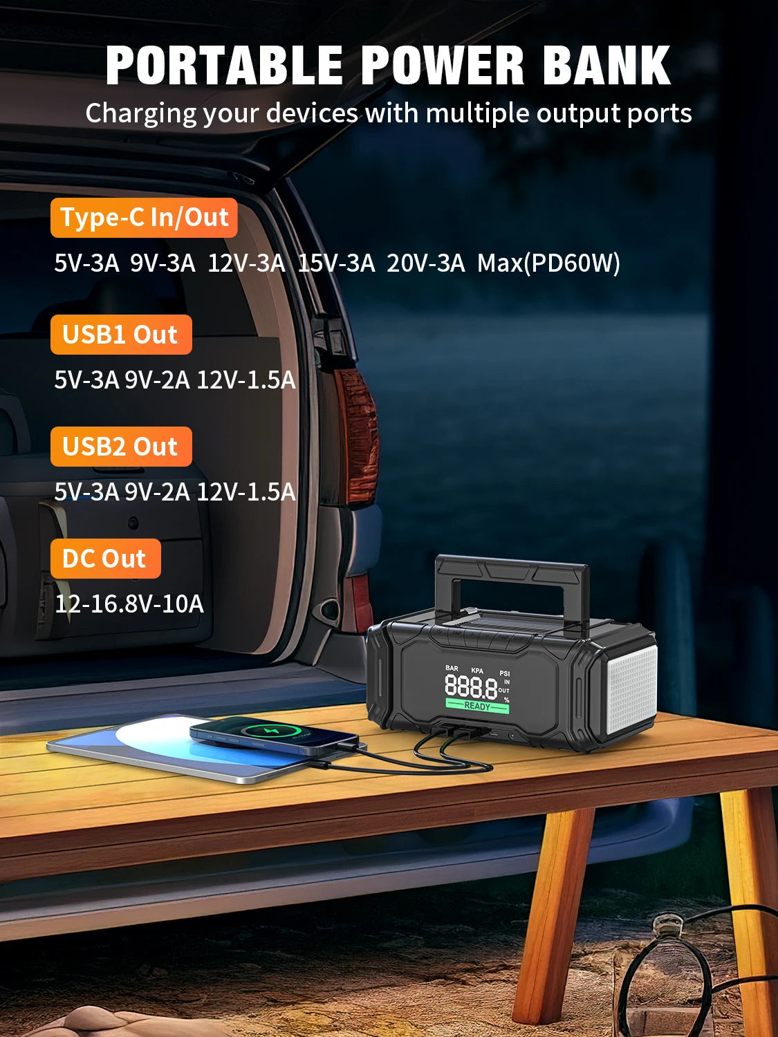 AVAPOW 3000A Car Battery Jump Starter with 150PSI Air Compressor, 12V Portable for 10L Gas/Diesel Engines