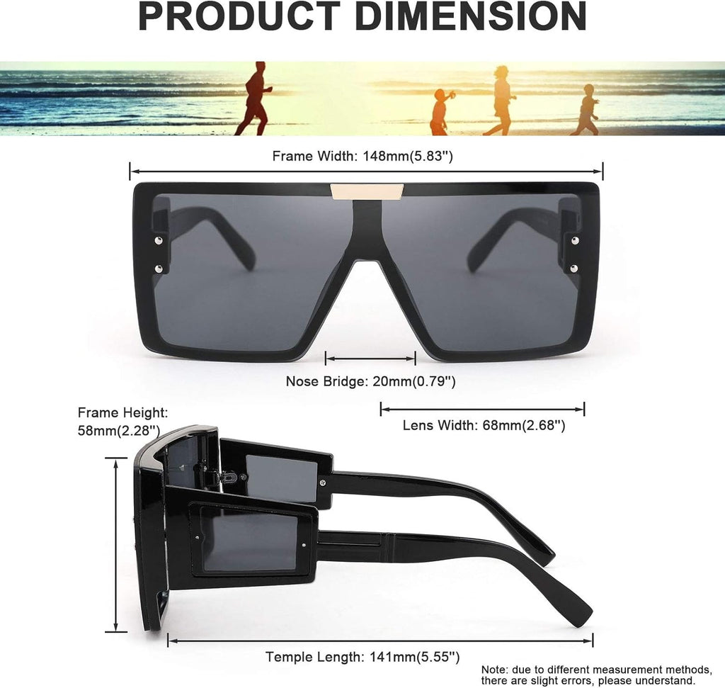 FEISEDY Square Oversized Flat Top Sunglasses with Side Lens Integrated for Women Men B4028