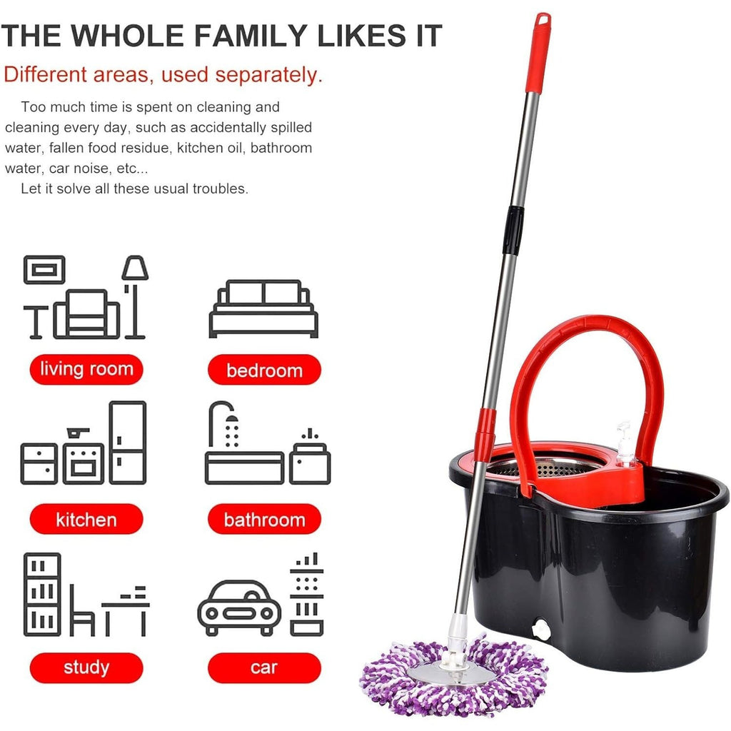 Mop and Bucket Set, 360° Spin Mop and Bucket with Wringer Set and 4 Microfiber Mop Refills, Stainless Steel, Extended Handle Spinning Mop Bucket System for Floor Cleaning