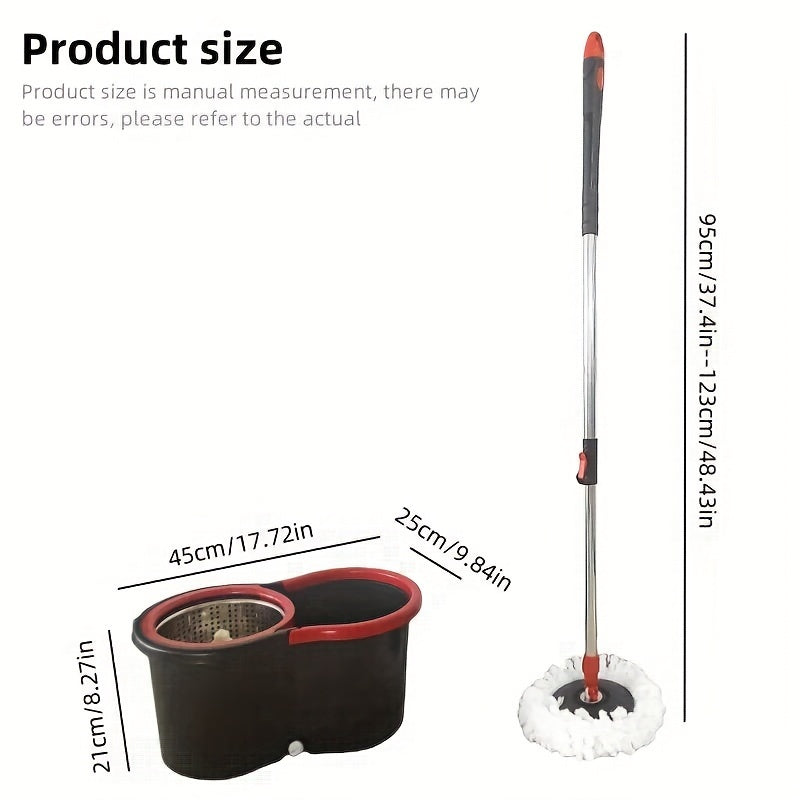 Mop Bucket Set, Rotating Mop And Bucket And Squeezer Set, 360 ° Rotating Mop Bucket System, with 3 Ultra-fine Fiber Mop Replacement Heads And 61 Inch Stainless Steel Adjustable Handle, Suitable for Store Floor Cleaning, Chri