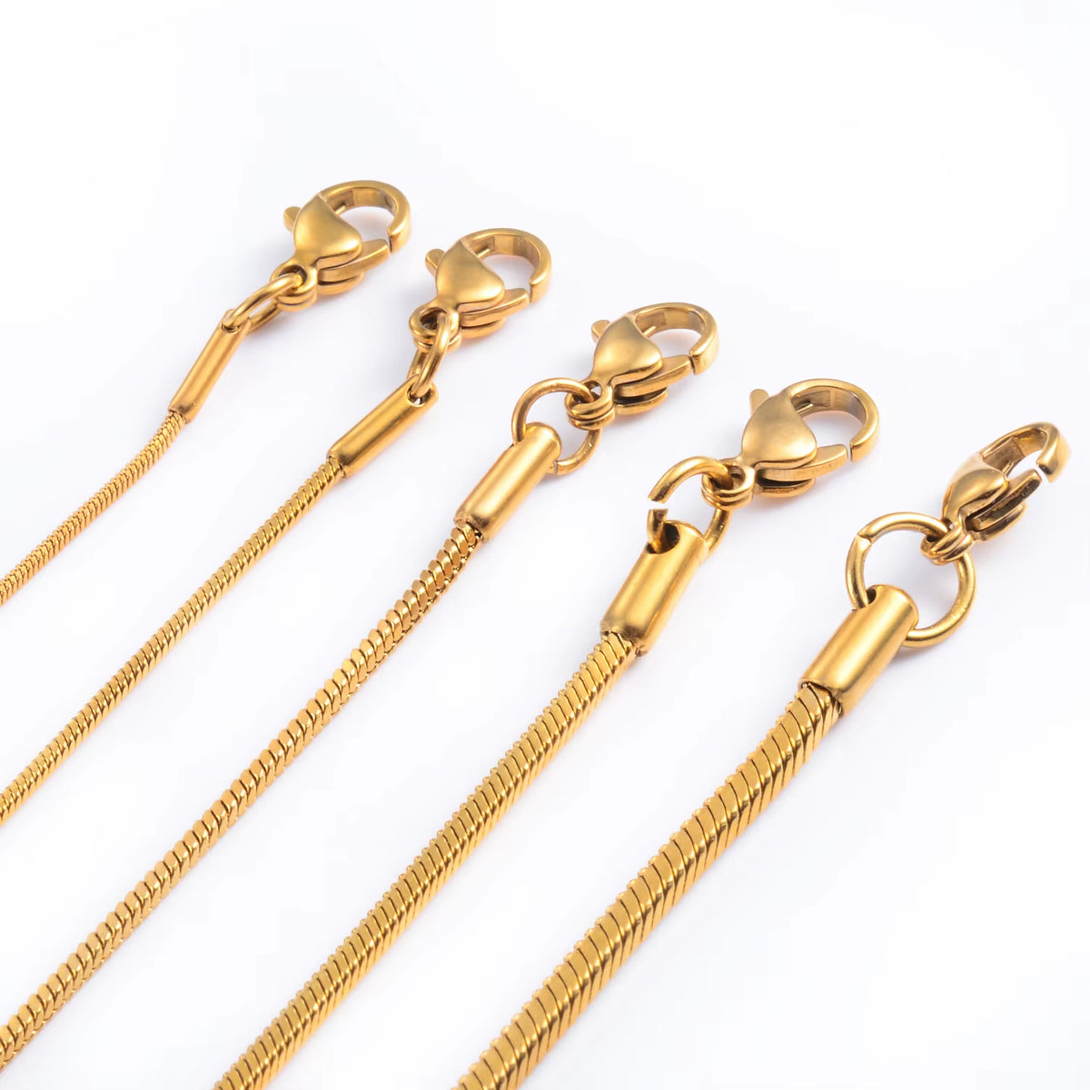 Witd Stainless Steel Square Snake Chain Necklace in Gold - Available in 0.9mm, 1.2mm, 1.5mm, 2mm, and 2.4mm for Men's and Women's Fashion Jewelry