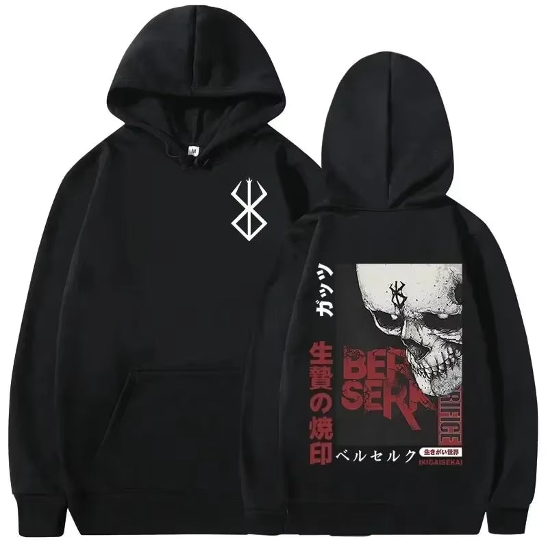Men's Casual Oversized Hoodie - Anime Berserk Guts Graphic Print with Swordsman Casca and Brand of Sacrifice Zodd Design