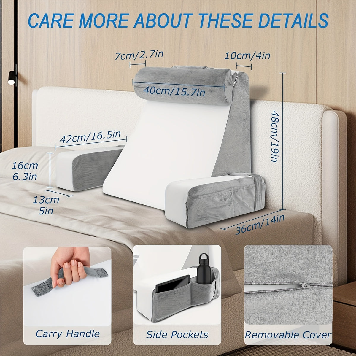 Reading Pillow for Sitting in Bed Adult, Back Pillow for Bed Sitting up, Reading & Bed Rest Pillows for Watching TV/Reading/Gaming/Resting in Bed, Couch or Floor, Medium 19"