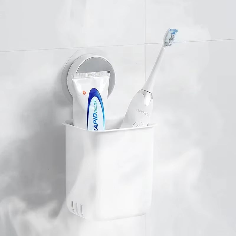Wall-Mounted Portable Toothbrush and Toothpaste Holder with Waterproof Design - Drill-Free Bathroom Storage Organizer