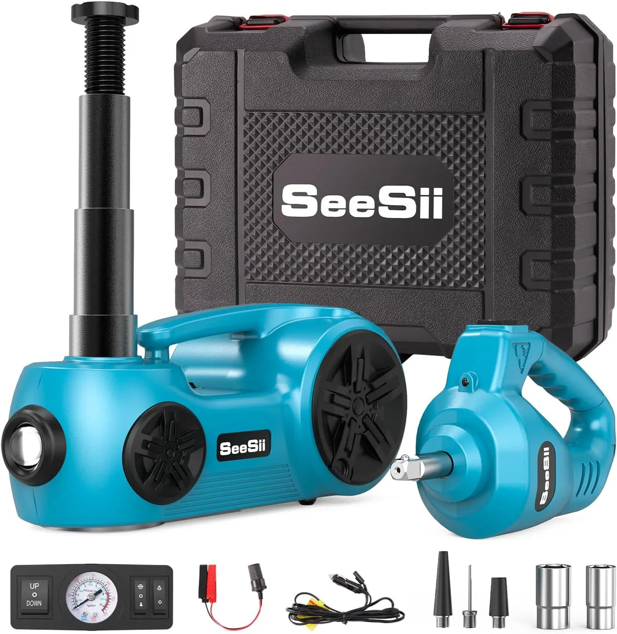 Electric Car Jack Kit 5 Ton 17.7 Inch Lift Range 3in1 car jack Hydraulic with Impact Wrench and Tire Inflator Floor Jack for SUV