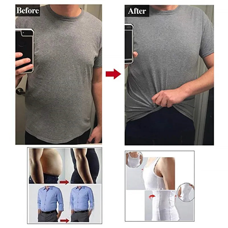 Mens Slimming Body Shaper Shapewear Abdomen Compression Shirt to Hide Gynecomastia Moobs Workout Tank Tops Undershirts
