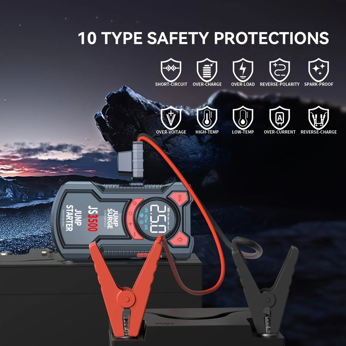 5-in-1 Multifunctional Air Pump Jump Starter with Air Compressor 3000A Peak/150PSI Battery Jump Starter Digital Tire Inflator