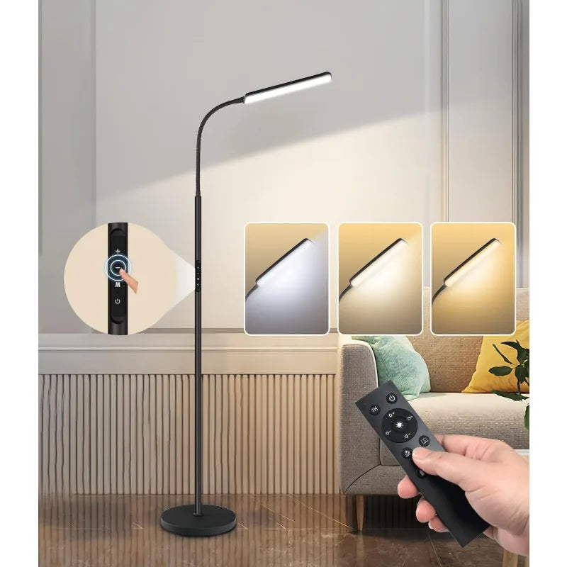 LED Floor Lamp, Bright 15W Floor Lamps for Living Room with 1H Timer, Stepless Adjustable 3000K-6000K Colors & Brightness