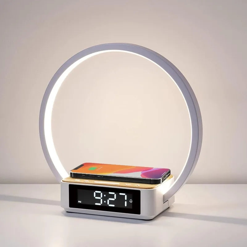 WILIT Bedside Lamp,Night Lamp for Bedroom with Alarm Clock,Touch Lamp with Wireless Charger,Wake-up Light