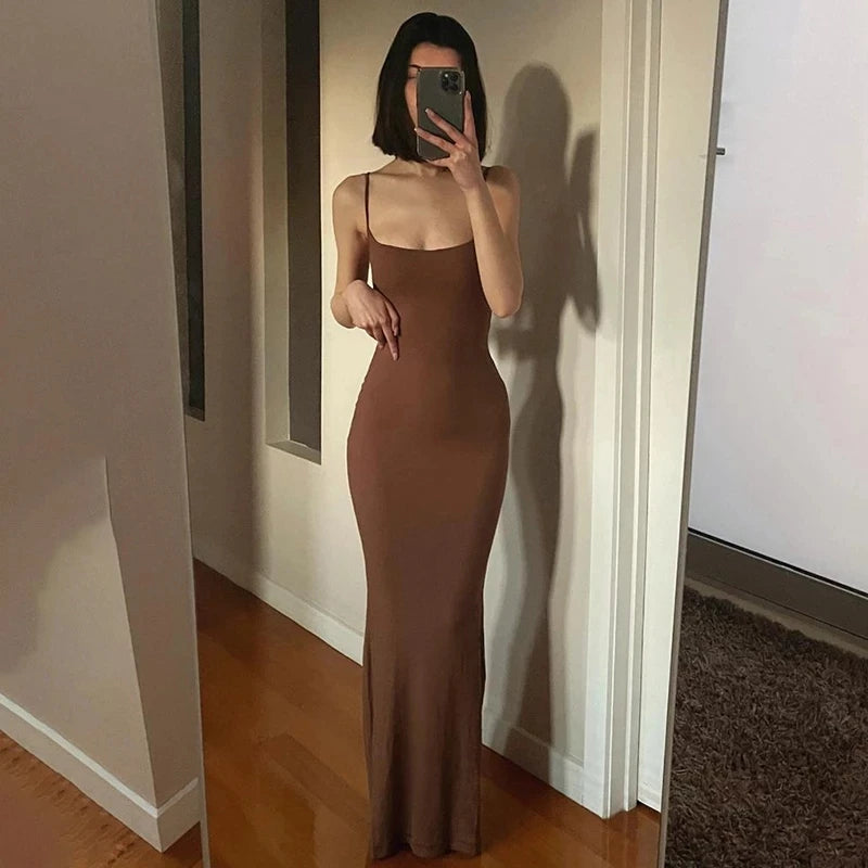 Satin Slip Sleeveless Backless Maxi Dress Women 2023 Summer Bodycon Elegant Sexy Outfits Ladies Birthday Party Club Sundress