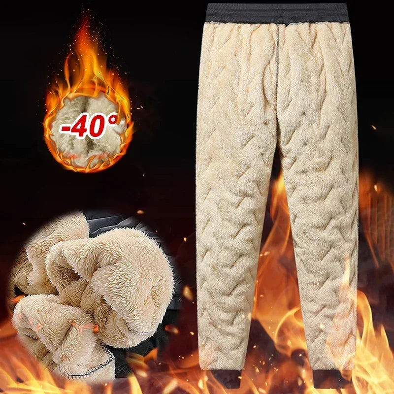 Winter Down Cotton Pants Men's Outdoor Plush Thick Velvet Warm Sports Pants Lambswol Casual Waterproof Windproof Ski Pants 7XL