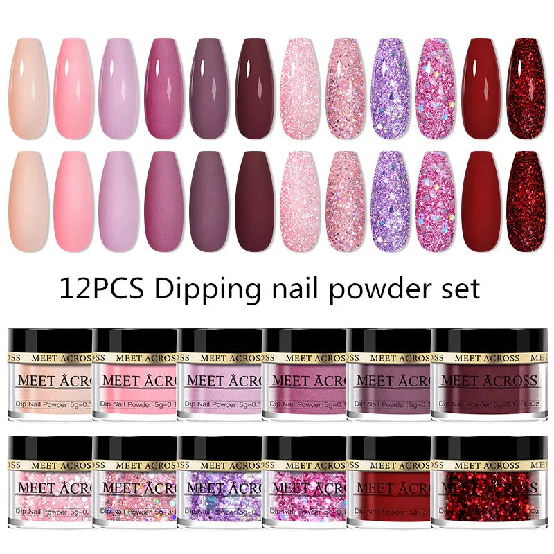 5g Dipping Nail Powder Set Red Nail Glitter Dipping System Kit For Manicure Nail Art Decorations Natural Dry Without Lamp Cure