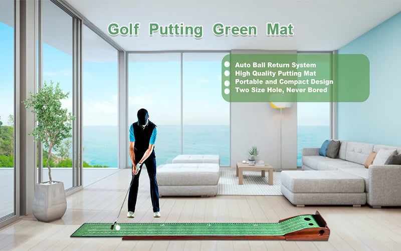 Golf Putting Set Putting Green Indoor Newly Office Golf Practice Putting Mat With Automatic Ball Return Track For Mini Games