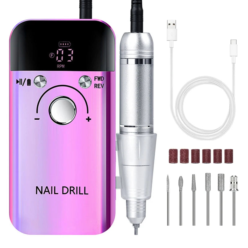 Professional Nail Drill Machine Set 45000RPM Rechargeable Portable Electric Nail File for Manicure Acrylic Gel Nails Salon Tools