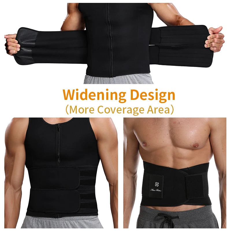 Qtree Neoprene Body Shaper Vest for Men Slimming Gym Fitness Sweat Waist Trainer Corset Workout Zipper Sauna Weight Loss Tops