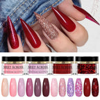 5g Dipping Nail Powder Set Red Nail Glitter Dipping System Kit For Manicure Nail Art Decorations Natural Dry Without Lamp Cure