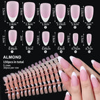150Pcs Medium Almond French False Nails Matte Nude/Pink Soft Gel White French Press On Nails 0.75-2.6cm ABS Artificial Nail Tips