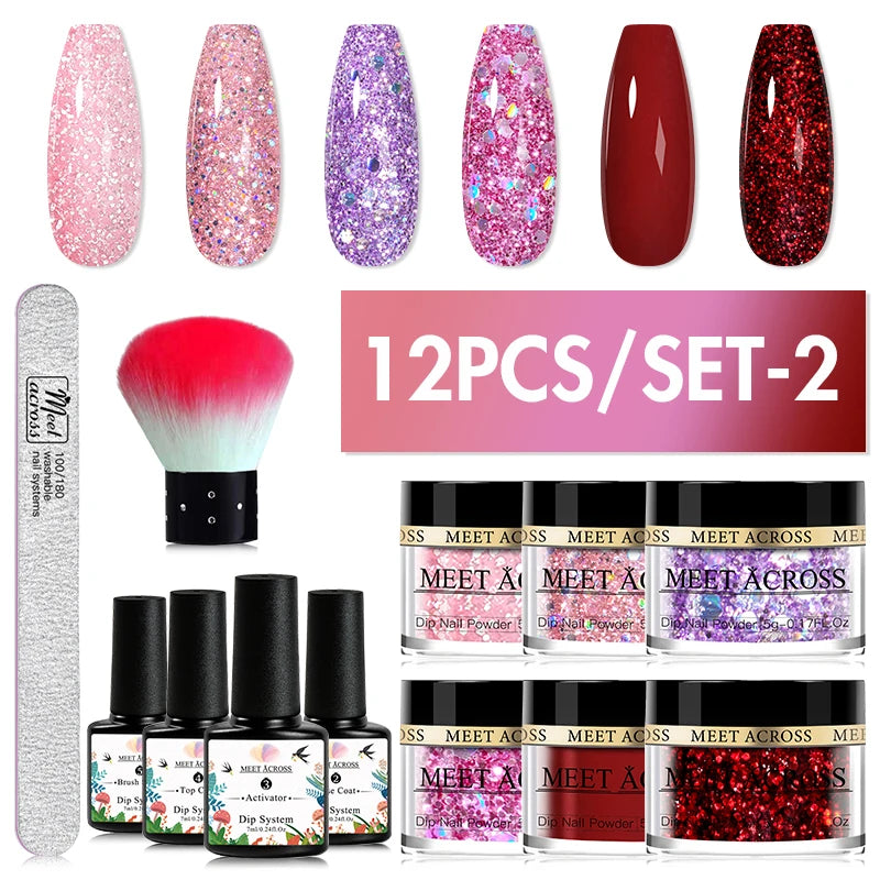 5g Dipping Nail Powder Set Red Nail Glitter Dipping System Kit For Manicure Nail Art Decorations Natural Dry Without Lamp Cure