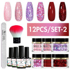 5g Dipping Nail Powder Set Red Nail Glitter Dipping System Kit For Manicure Nail Art Decorations Natural Dry Without Lamp Cure