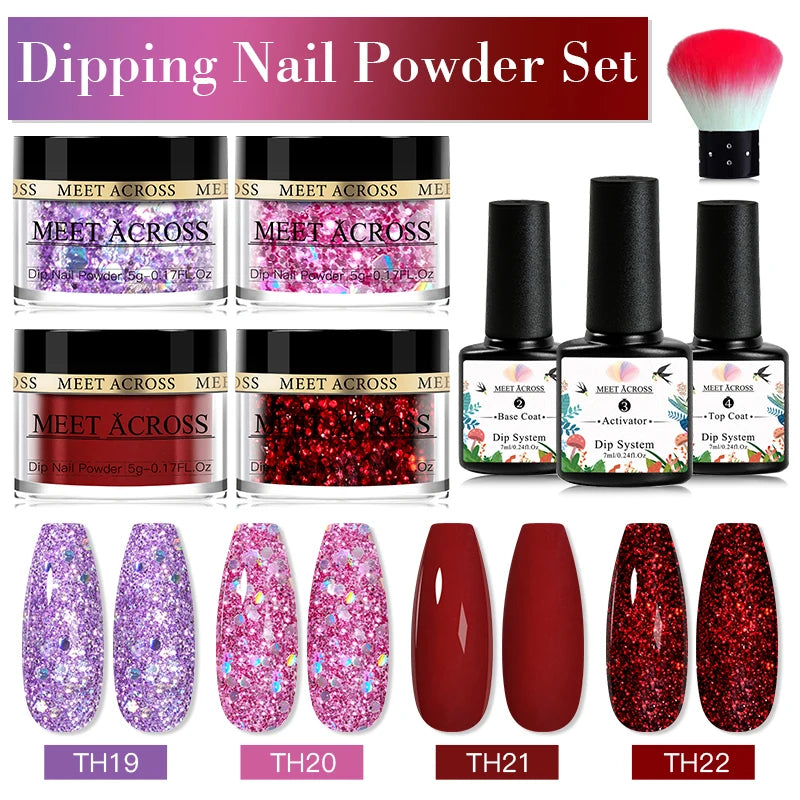 5g Dipping Nail Powder Set Red Nail Glitter Dipping System Kit For Manicure Nail Art Decorations Natural Dry Without Lamp Cure