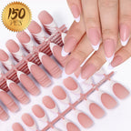 150Pcs Medium Almond French False Nails Matte Nude/Pink Soft Gel White French Press On Nails 0.75-2.6cm ABS Artificial Nail Tips