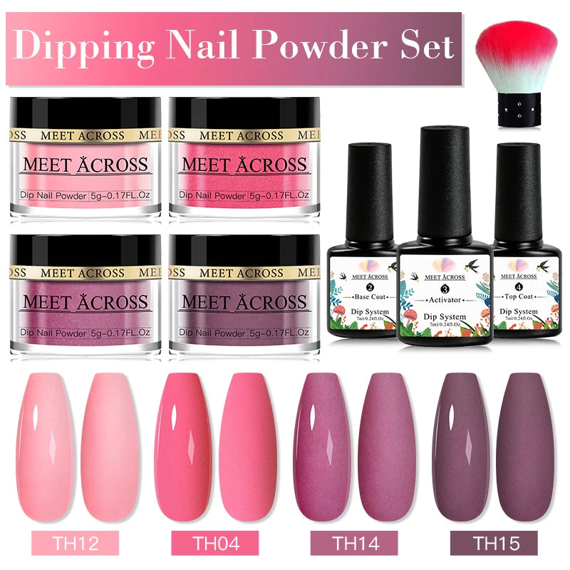 5g Dipping Nail Powder Set Red Nail Glitter Dipping System Kit For Manicure Nail Art Decorations Natural Dry Without Lamp Cure