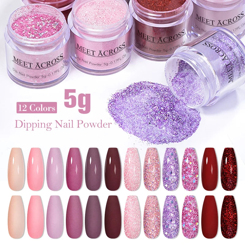 5g Dipping Nail Powder Set Red Nail Glitter Dipping System Kit For Manicure Nail Art Decorations Natural Dry Without Lamp Cure